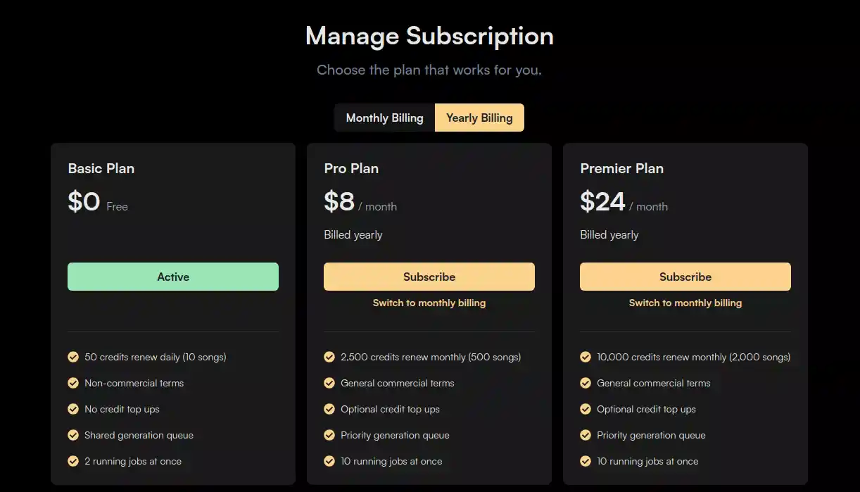 Suno AI pricing