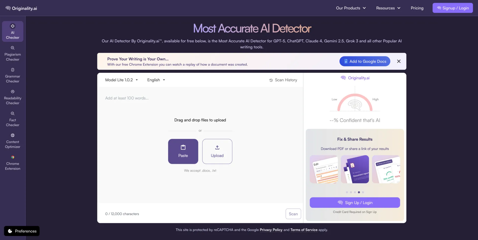 Originality.ai: AI detector