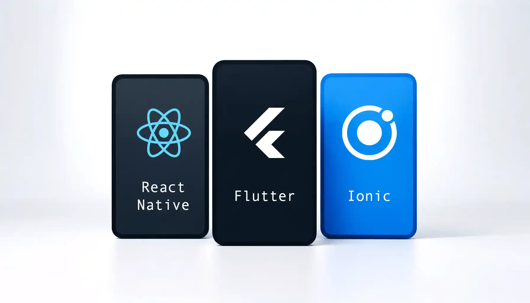 Flutter, React Native, and Ionic Logos