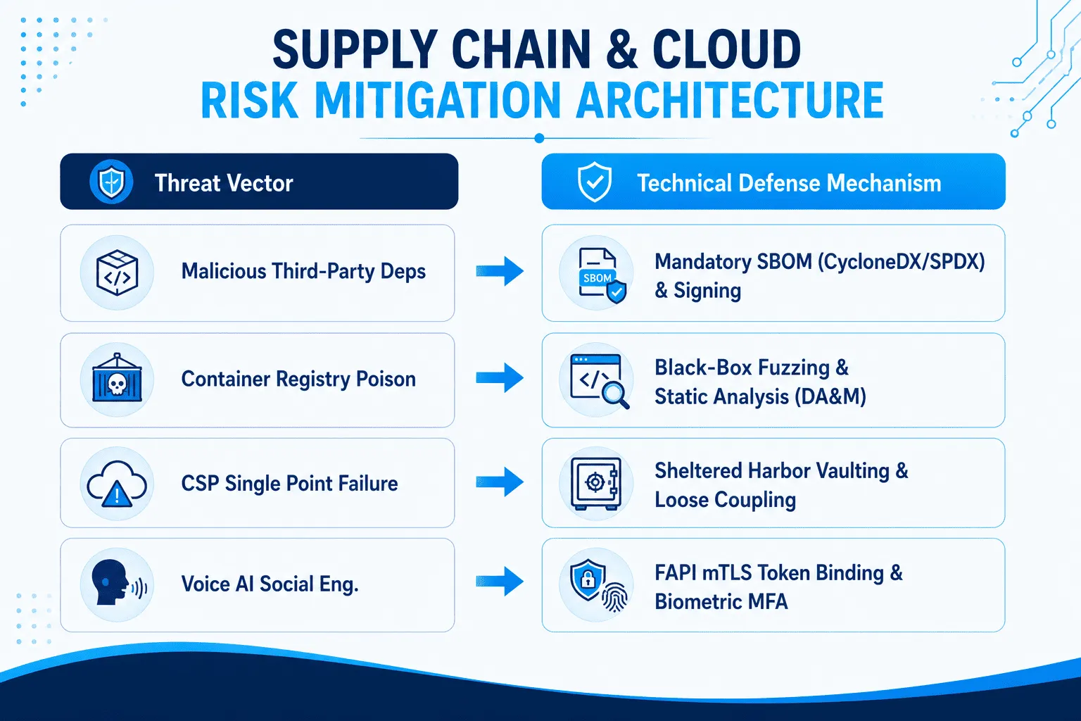 Software supply chain security pipeline and cloud concentration risk failover diagram