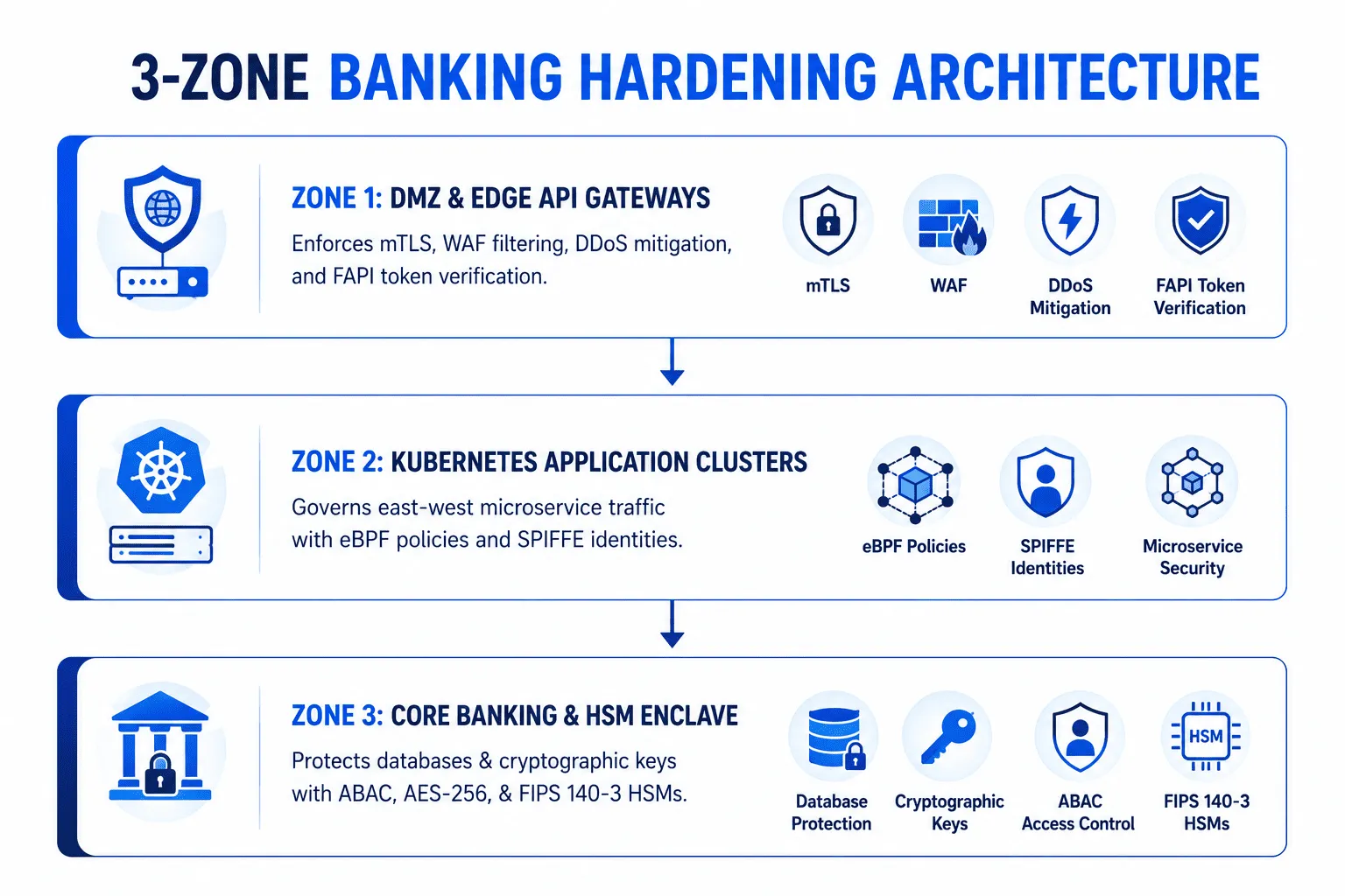Hardened three-zone digital banking security architecture network topology