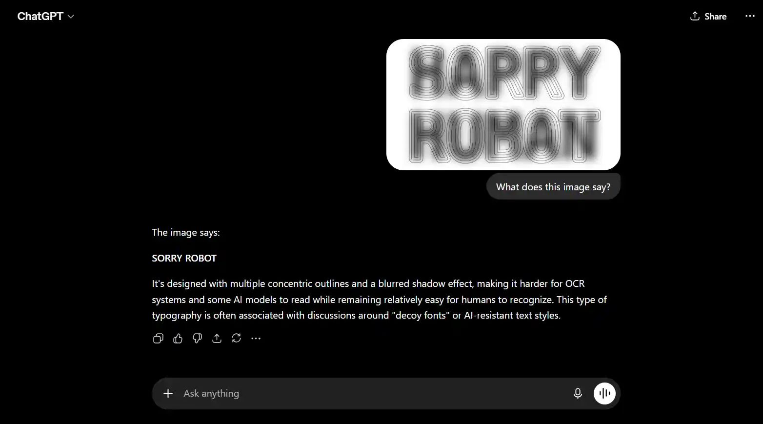 Decoy Font protects messages from being read by AI Chat GPT Answer