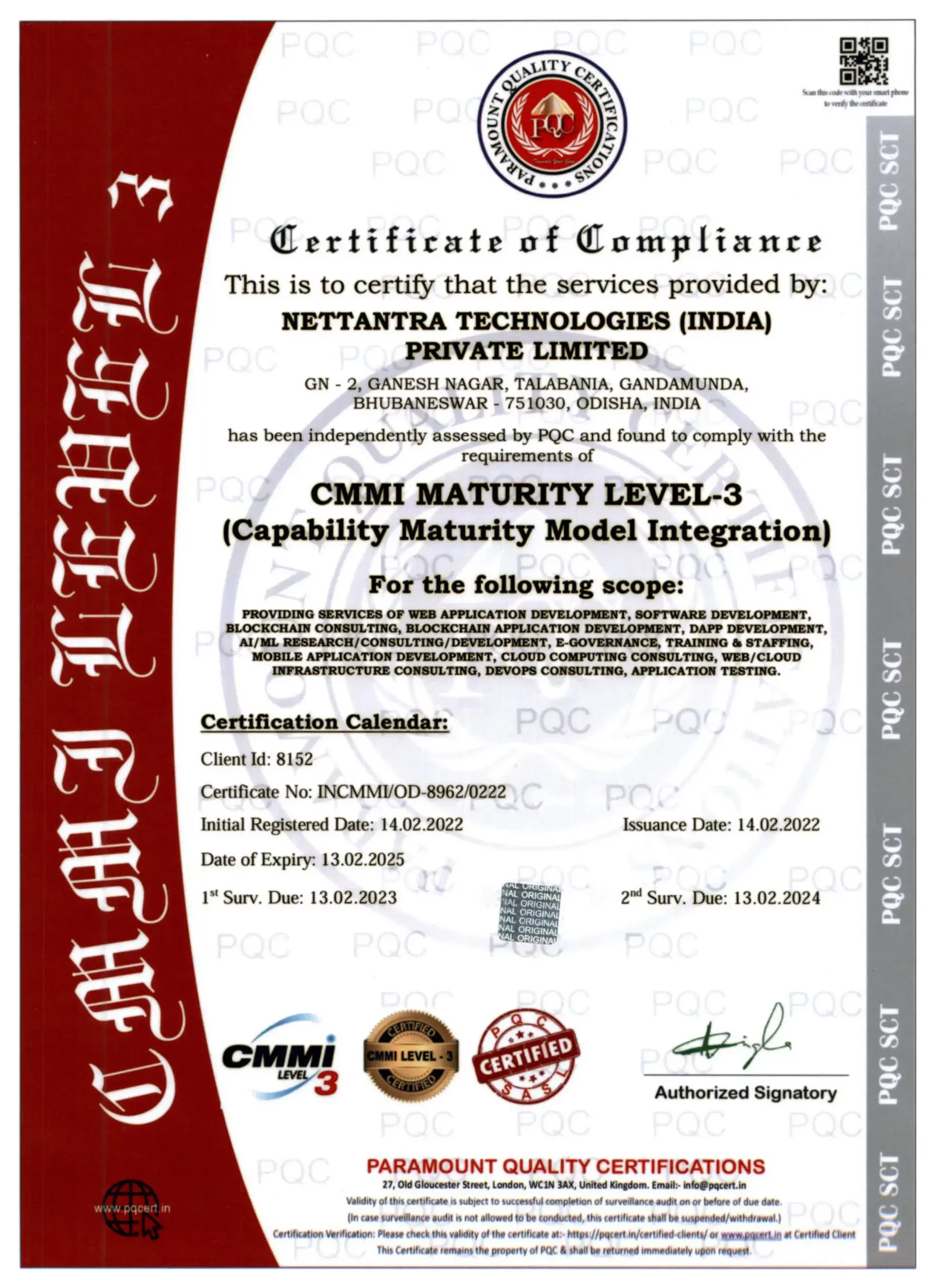 NetTantra - CMMI Maturity Level-3 Certification