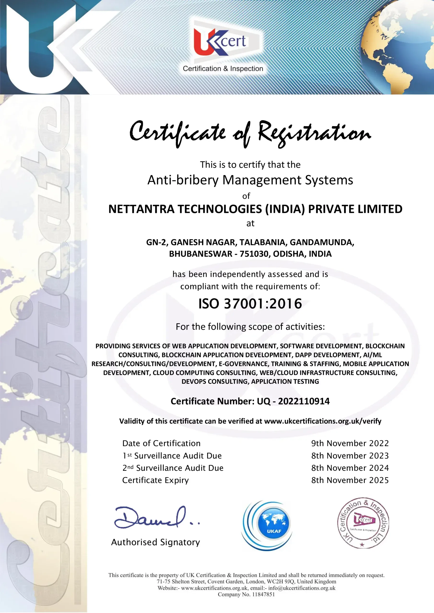 NetTantra - ISO 37001-2016 Certification