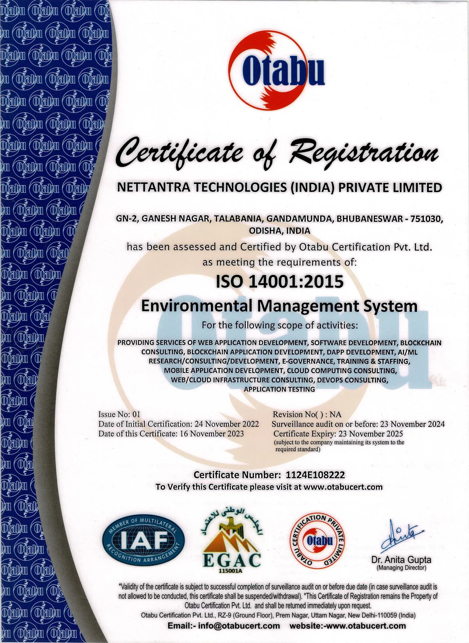 NetTantra - ISO 14001-2015 Certification
