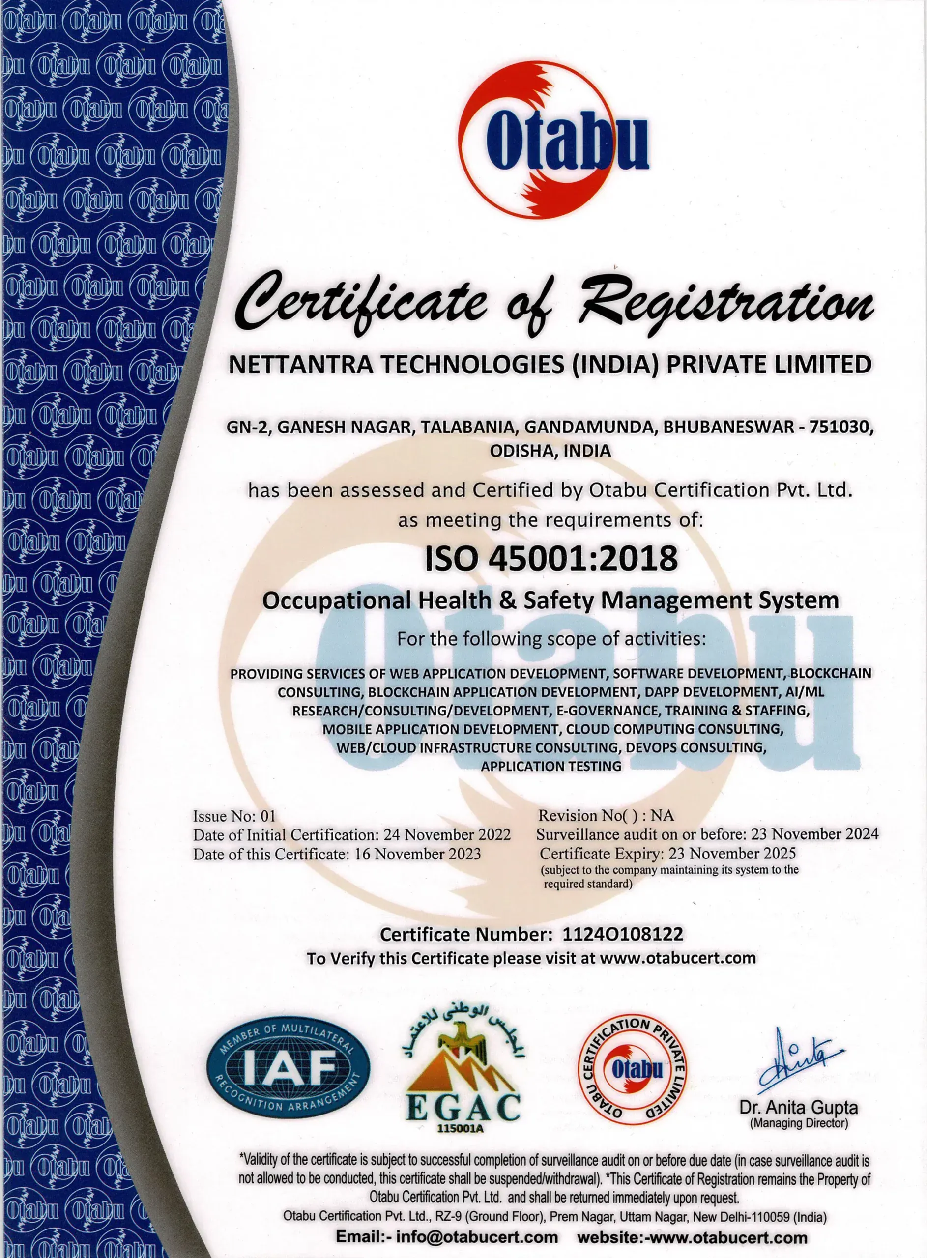 NetTantra - ISO 45001-2018 Certification