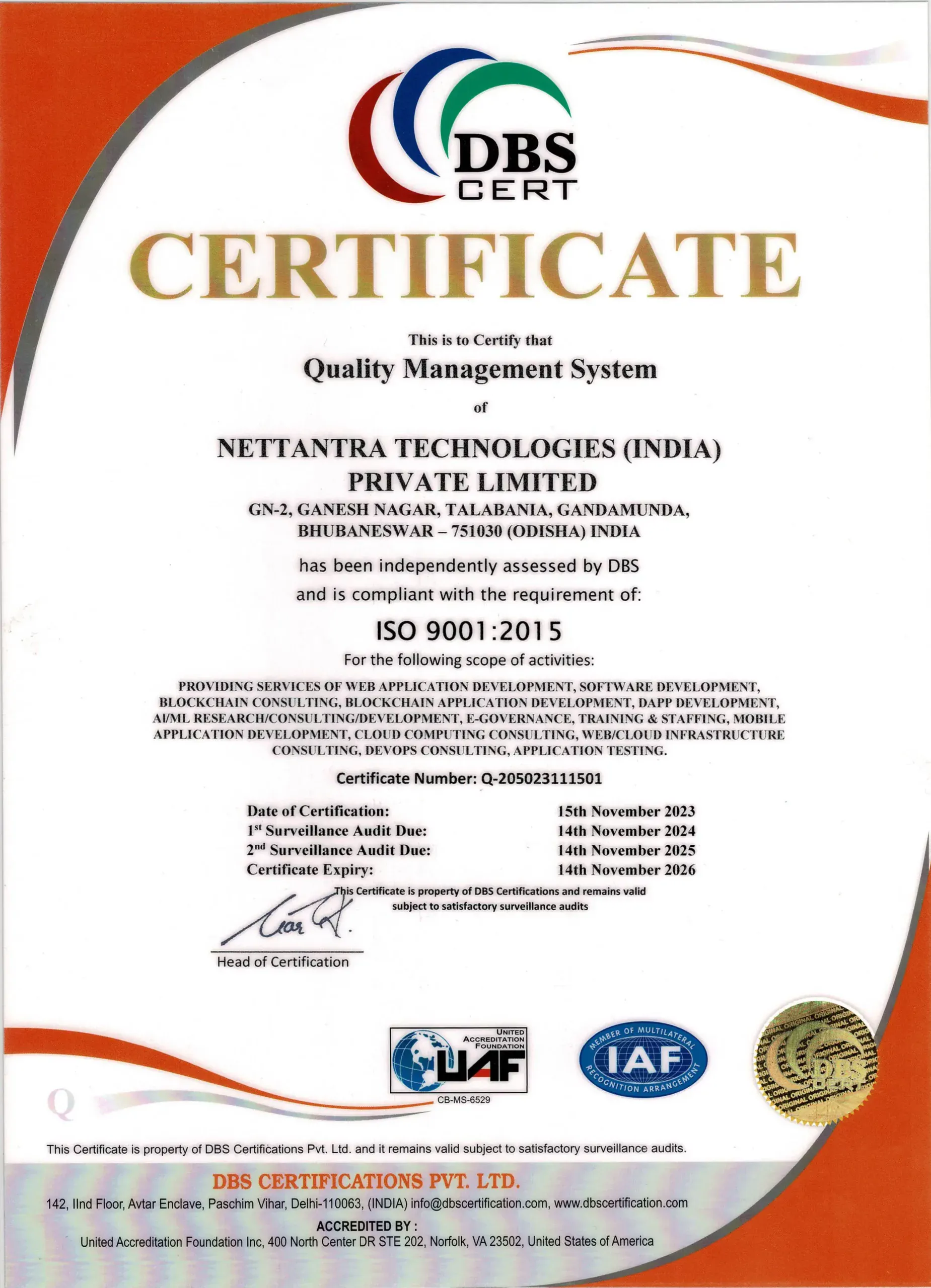 NetTantra - ISO 9001-2015 Certification