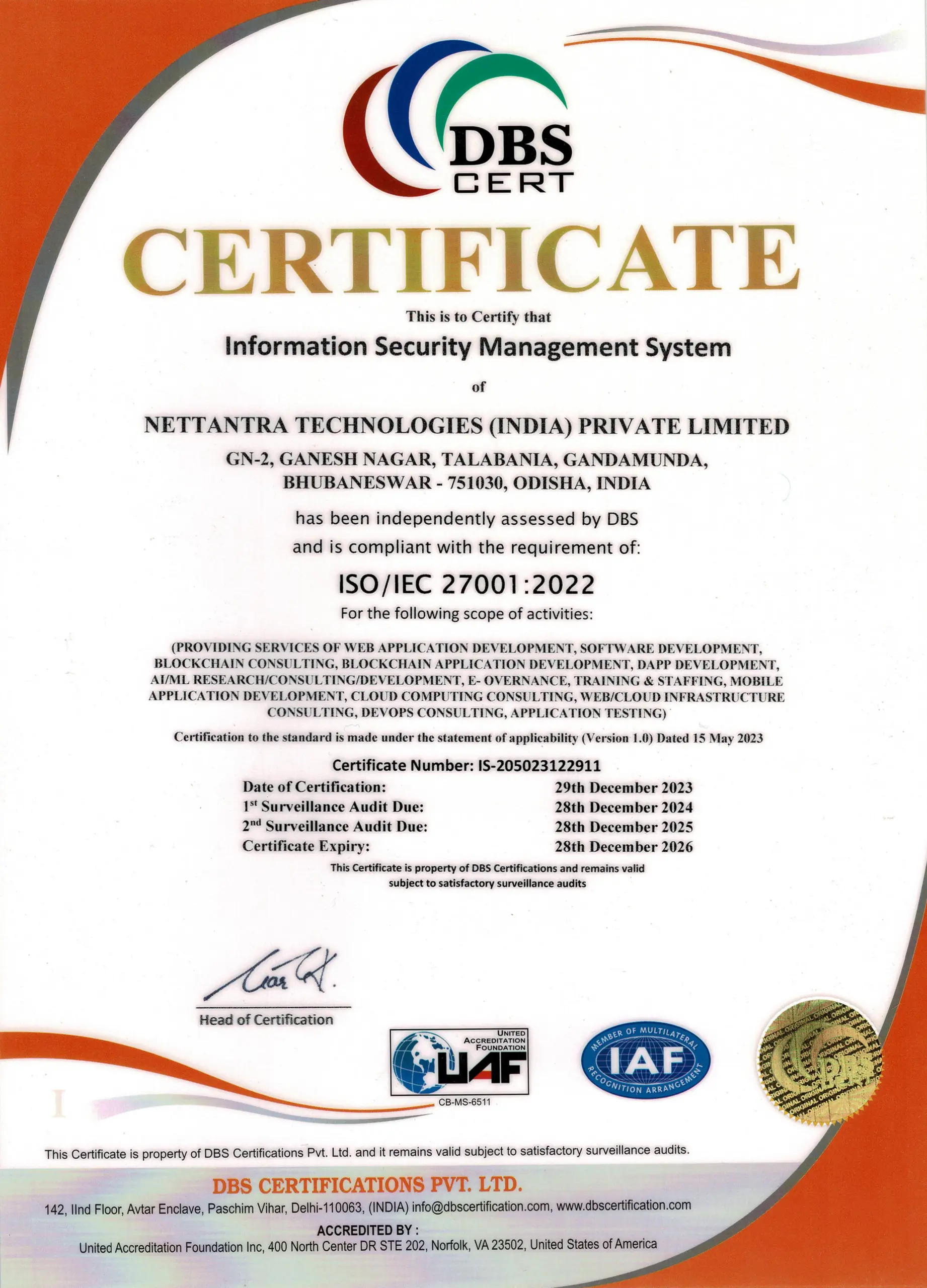 NetTantra - ISO-IEC 27001-2022 Certification